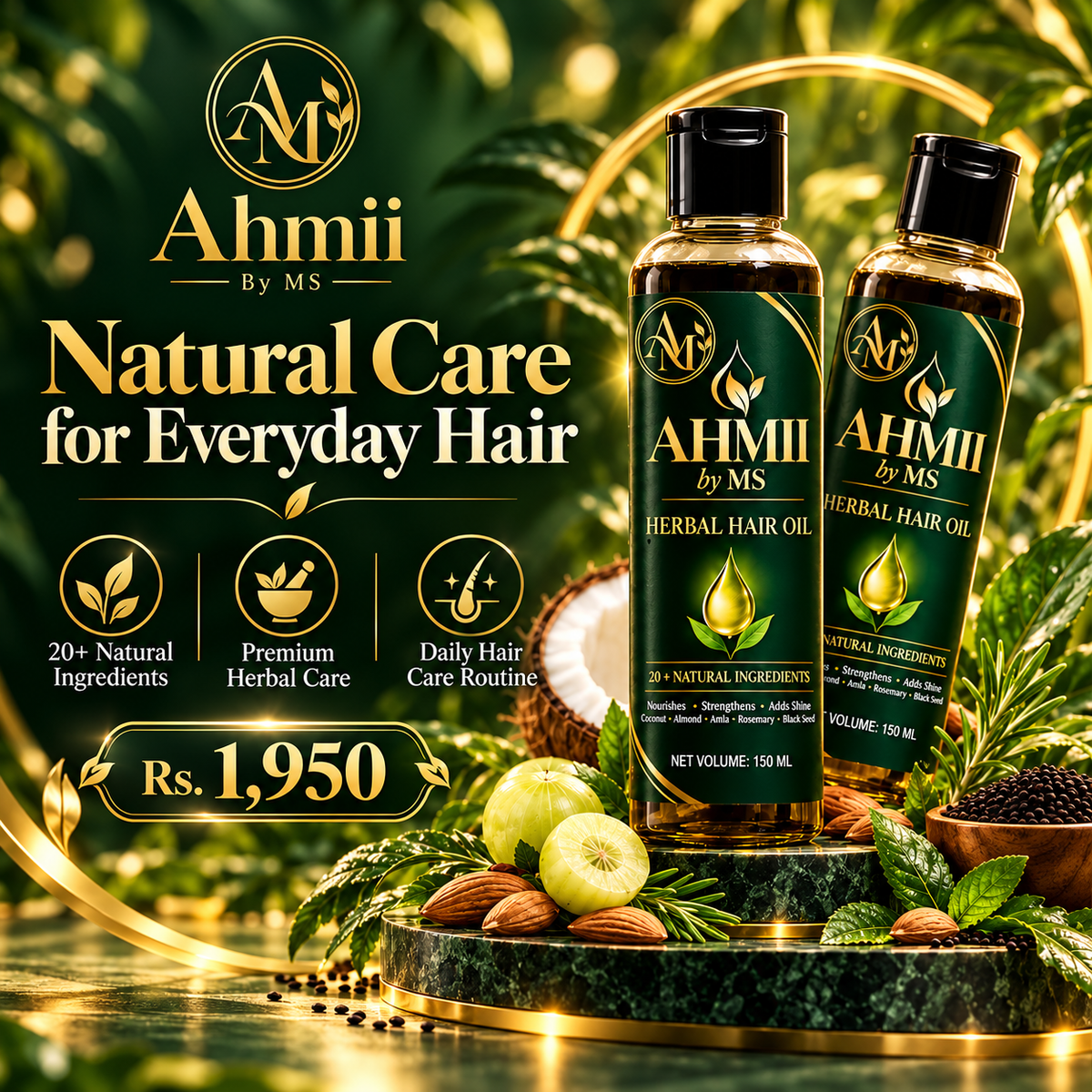 AHMII Herbal Hair Oil two-bottle display 150 ML