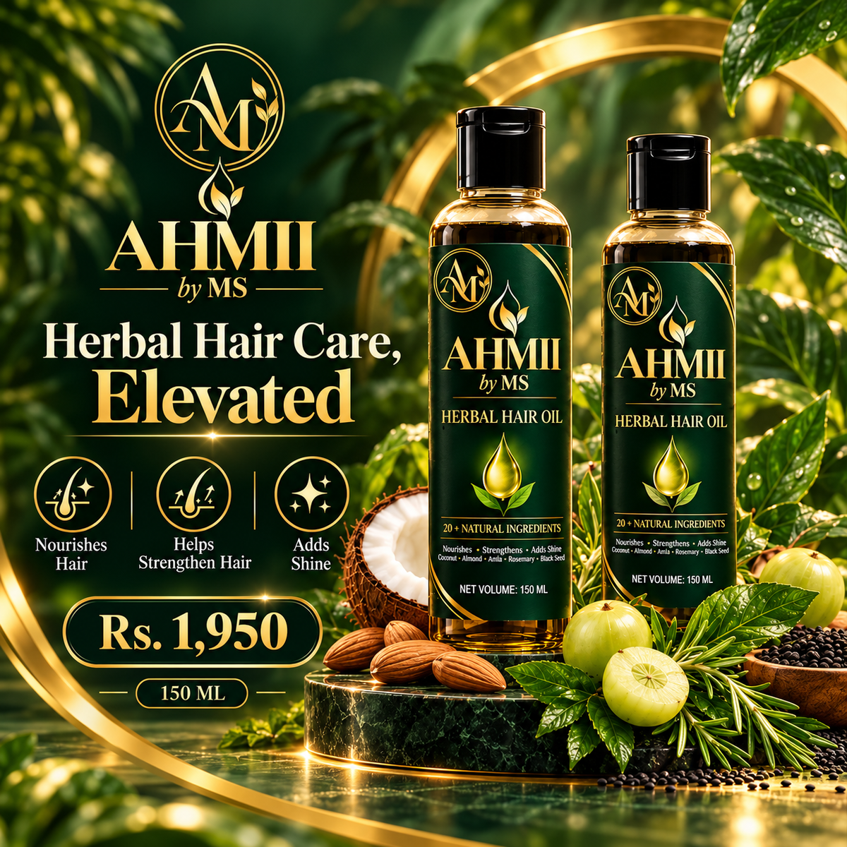 AHMII Herbal Hair Oil premium botanical design